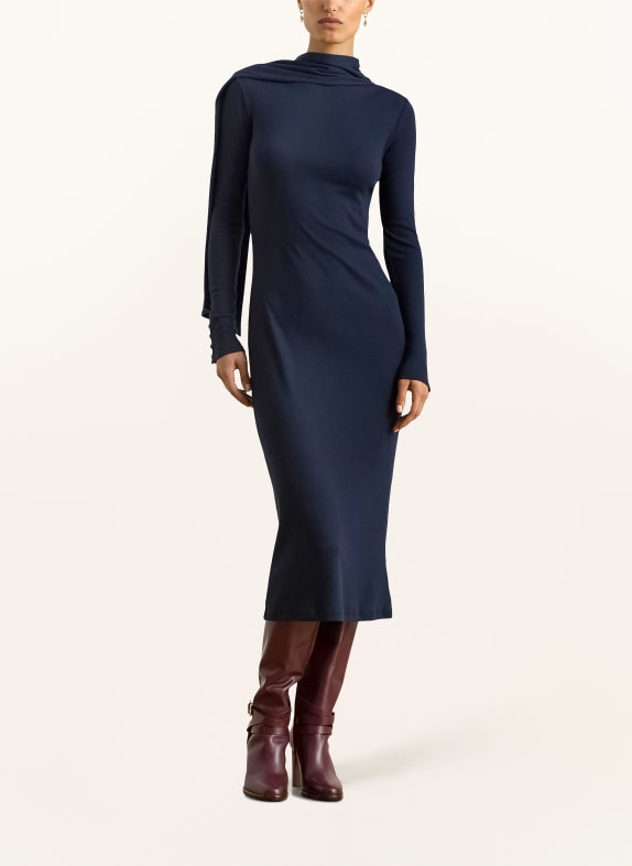 LAUREN RALPH LAUREN Pletené šaty s mašlí TMAVĚ MODRÁ