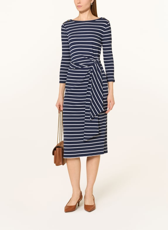 LAUREN RALPH LAUREN gebreide jurk DONKERBLAUW / WIT