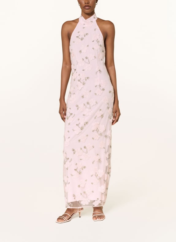 ROTATE Evening gown with decorative pearls LIGHT PINK