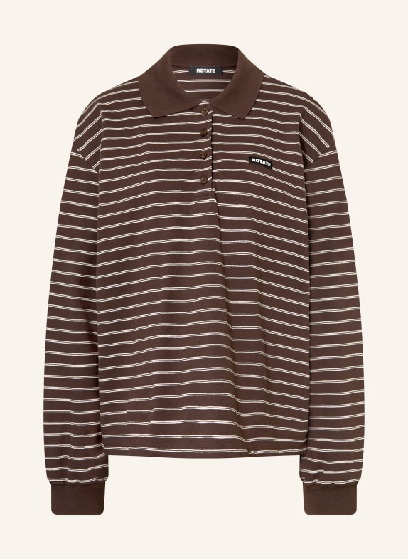 ROTATE Koszulka polo z pikowanym wzorem CIEMNOBRĄZOWY / BIAŁY
