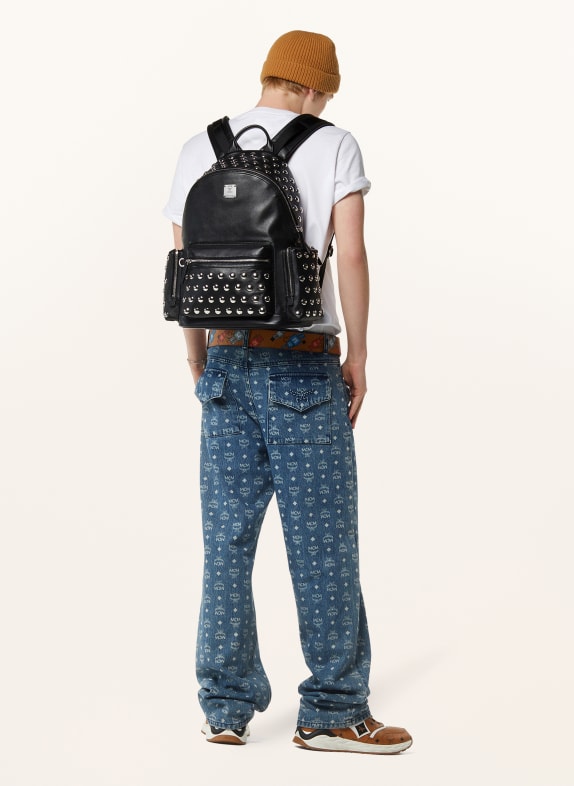 MCM STARK backpack with rivets and laptop compartment BLACK / SILVER