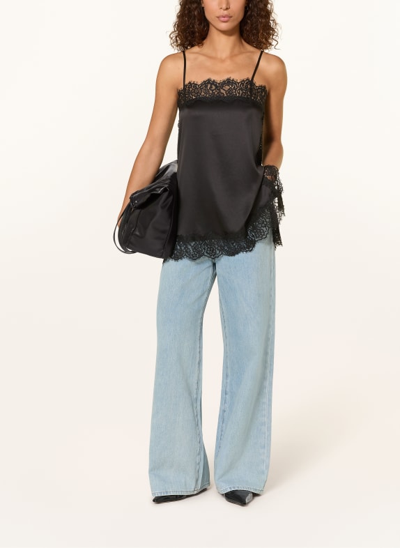 darling harbour Satin top with lace BLACK