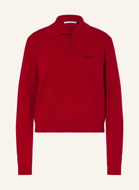 GIVENCHY Strick-Poloshirt mit Cashmere DUNKELROT / SCHWARZ