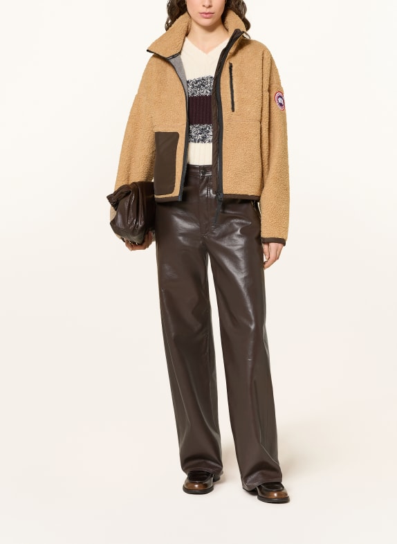 CANADA GOOSE Bunda z medvídčí kůže SIMCOE BÉŽOVÁ / TMAVĚ HNĚDÁ