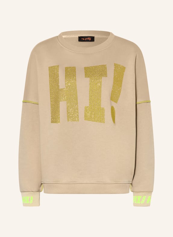 miss goodlife Oversized-Sweatshirt mit Schmucksteinen BEIGE / NEONGELB
