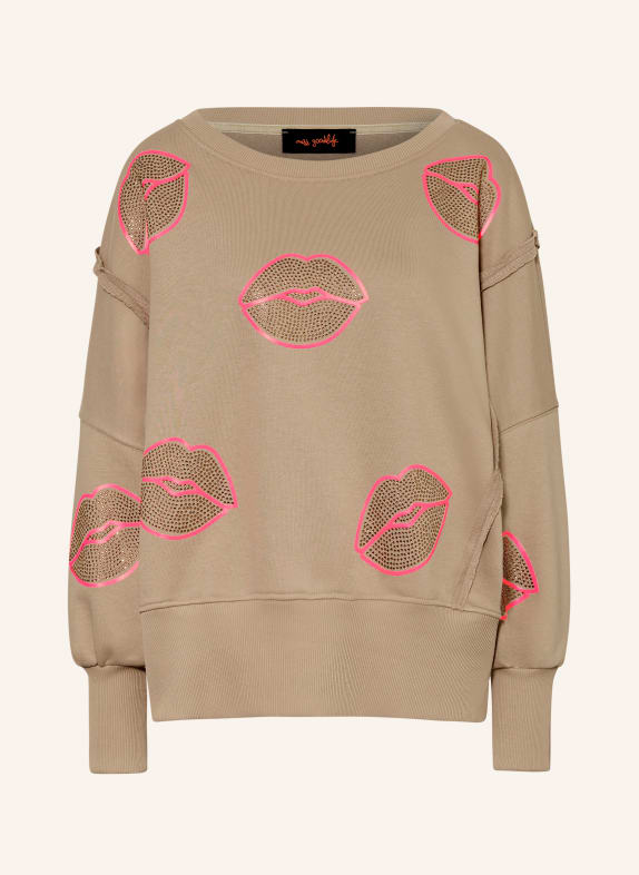 miss goodlife Oversized mikina s ozdobnými kamínky BÉŽOVÁ / NEONOVĚ RŮŽOVÁ