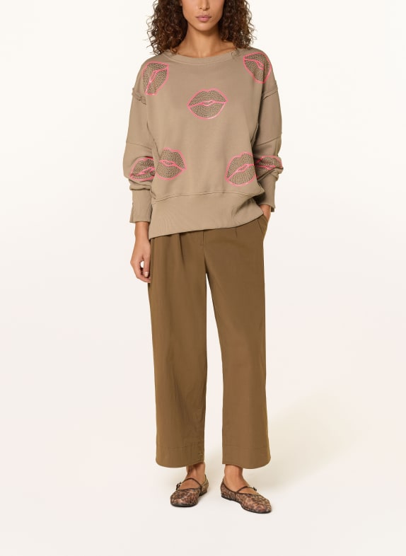 miss goodlife Oversized sweatshirt met sierstenen BEIGE / NEONROZE