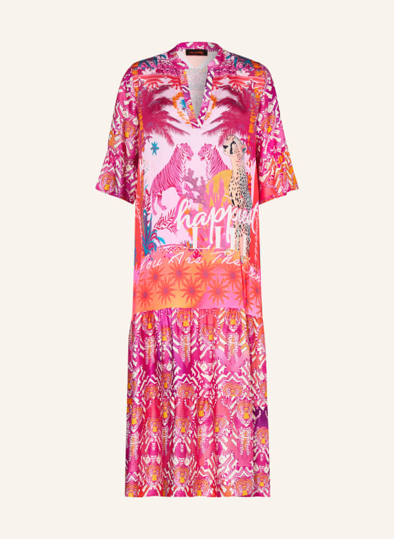 miss goodlife Satinkleid mit 3/4-Arm und Rüschen PINK / CREME / ORANGE