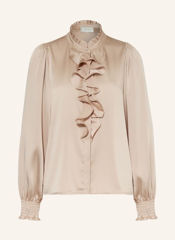 NEO NOIR Satinbluse ZAMOLA mit Volants HELLBRAUN
