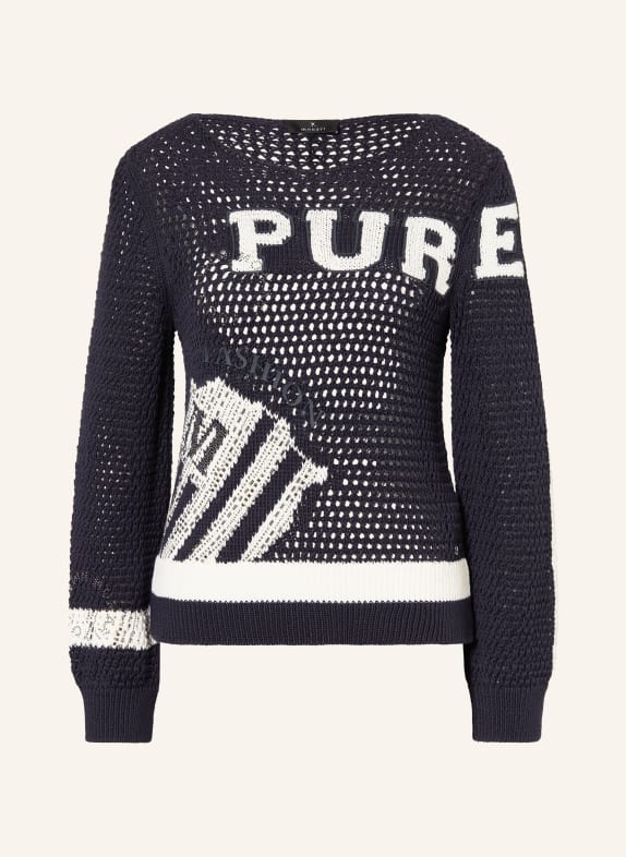 monari Pullover mit Schmucksteinen DUNKELBLAU / WEISS