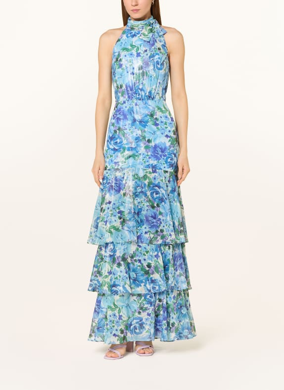 ADRIANNA PAPELL Večerní šaty s volány MODRÁ / FIALOVÁ / ZELENÁ