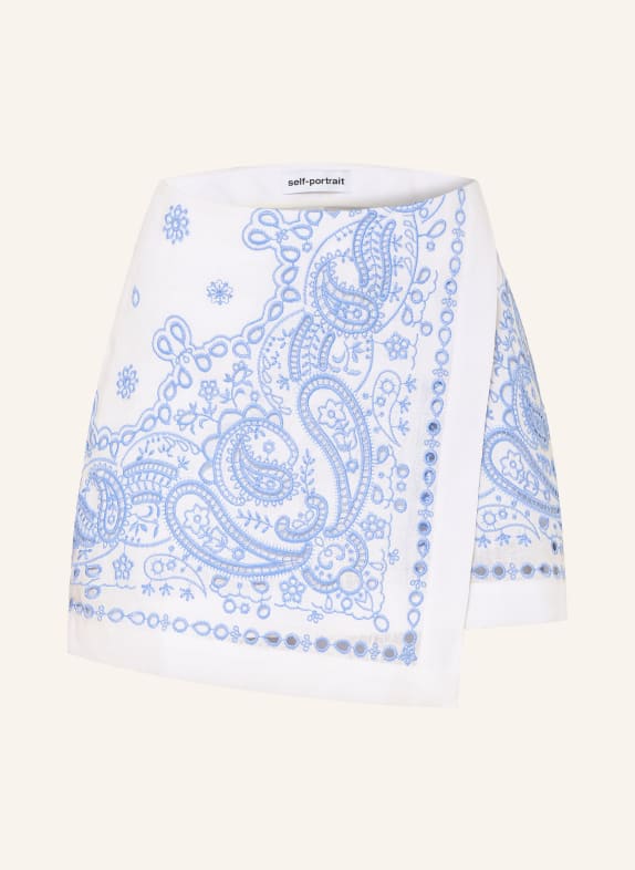 self-portrait Linen skort with eyelet lace WHITE / LIGHT BLUE