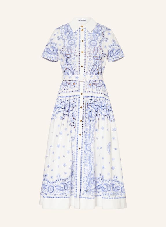 self-portrait Hemdblusenkleid mit Lochspitze WEISS / HELLBLAU