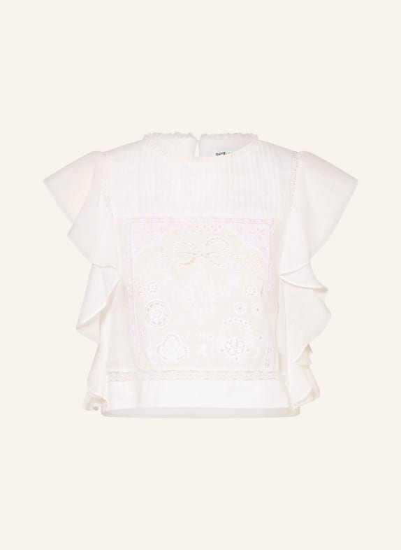 self-portrait Blusenshirt mit Lochspitze und Volants WEISS