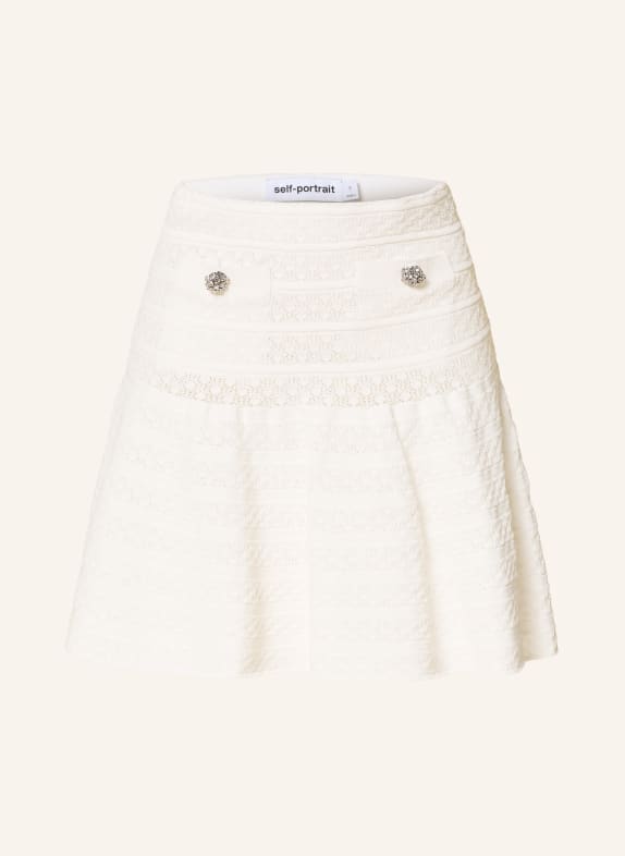 self-portrait Jupe en maille avec pierres décoratives BLANC