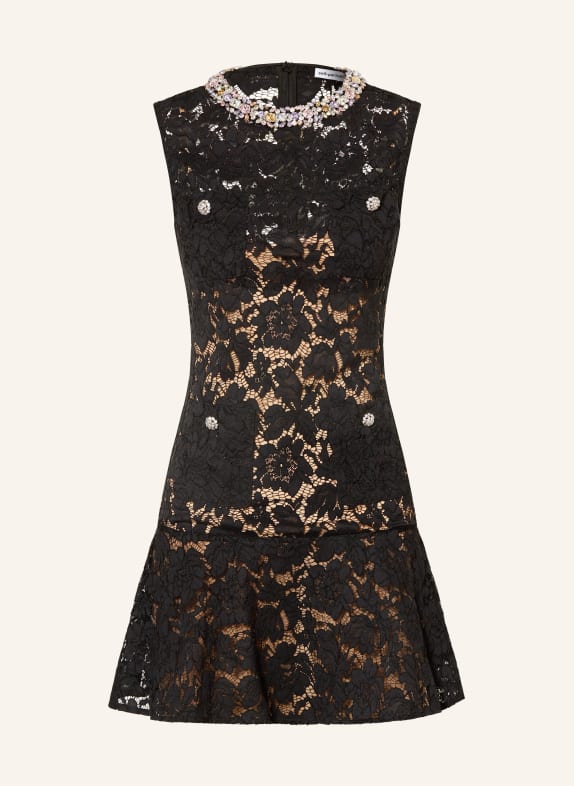 self-portrait Šaty z krajky s ozdobnými kameny ČERNÁ / SVĚTLE HNĚDÁ