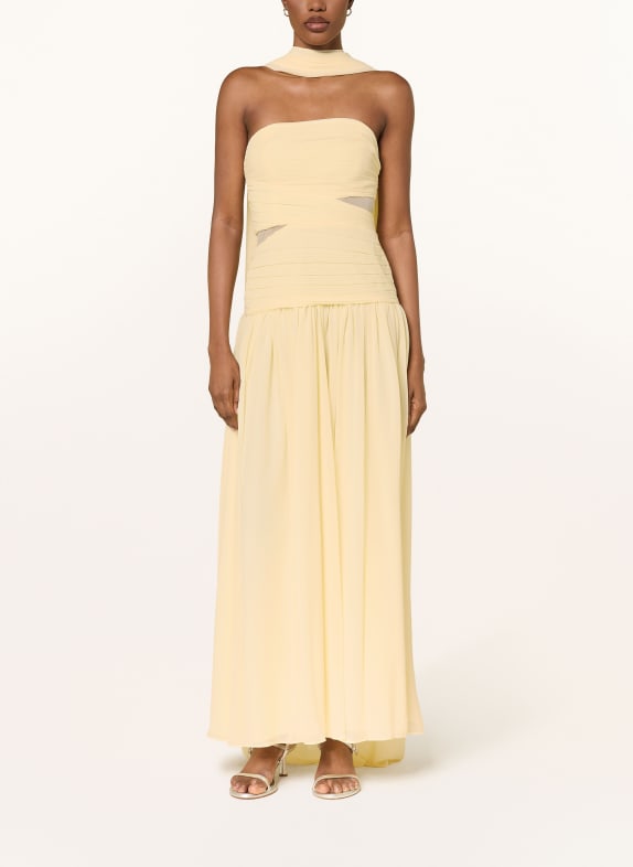 self-portrait Robe à épaules dénudées avec écharpe amovible et plissés JAUNE CLAIR