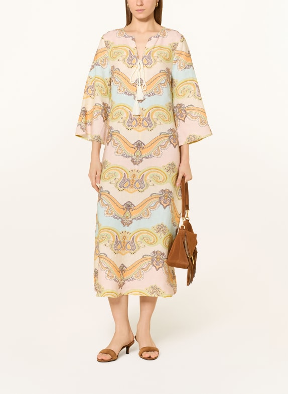 ANGOOR sukienka lniana JASNOZIELONY / CIEMNOŻÓŁTY / JASNONIEBIESKI