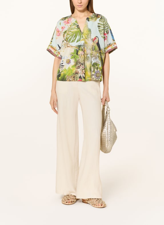 ANGOOR Linnen blouse GROEN / ROOD / LICHTBLAUW