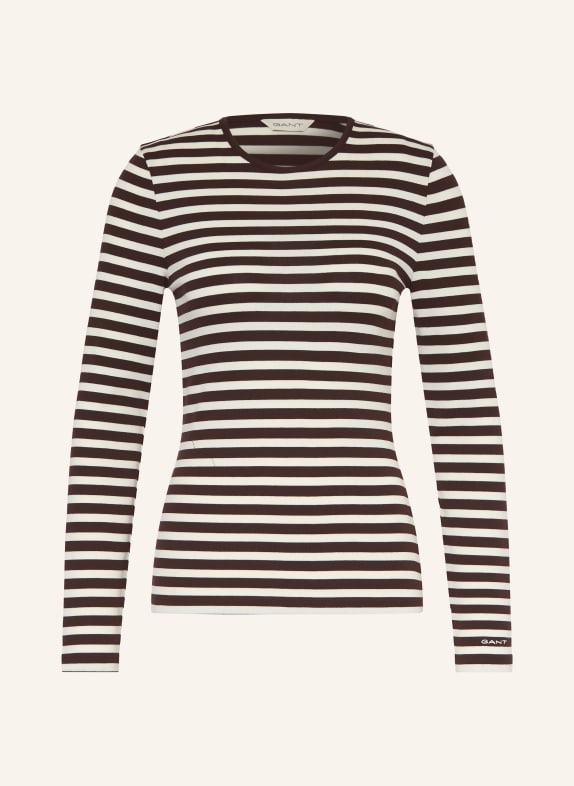 GANT T-shirt à manches longues MARRON FONCÉ / BLANC