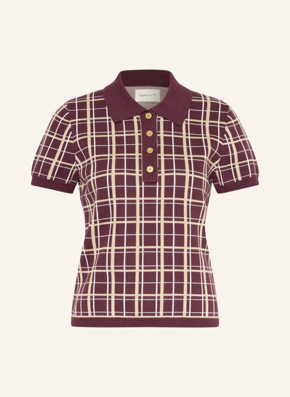 GANT knitted polo shirt DARK RED / BEIGE / WHITE