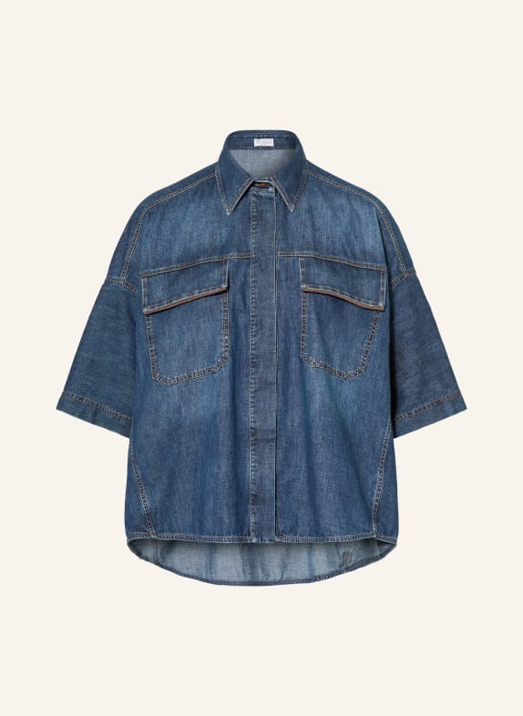 BRUNELLO CUCINELLI Jeansbluse mit Schmucksteinen BLAU