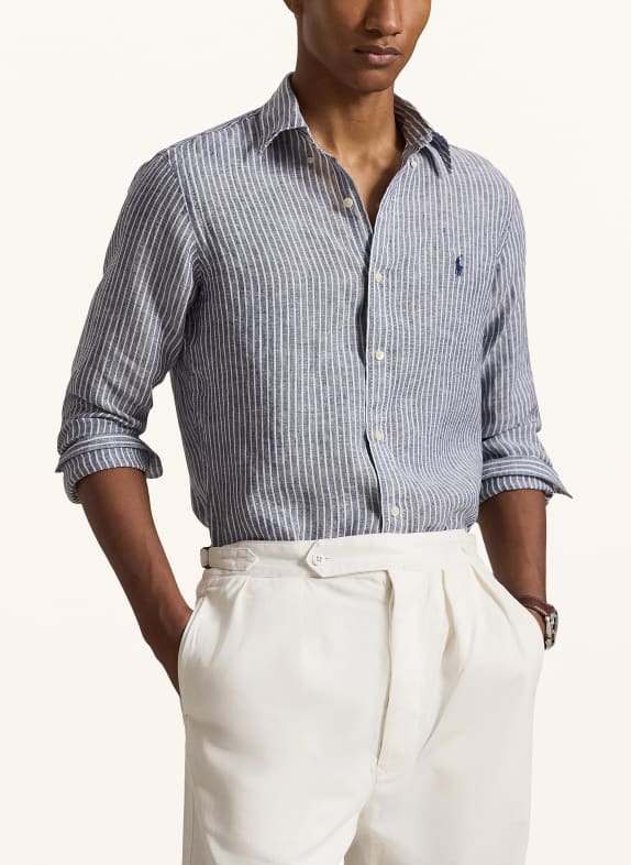 POLO RALPH LAUREN Linnen overhemd Custom Fit DONKERBLAUW / WIT