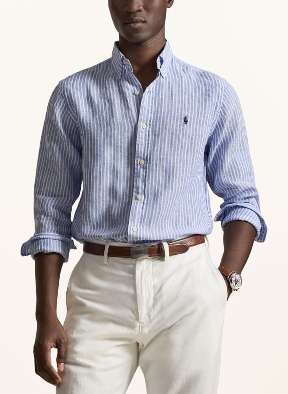 POLO RALPH LAUREN Linnen overhemd Custom Fit BLAUW / WIT