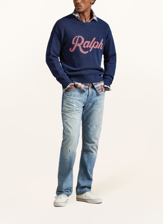 POLO RALPH LAUREN Trui met linnen DONKERBLAUW / LICHTROOD