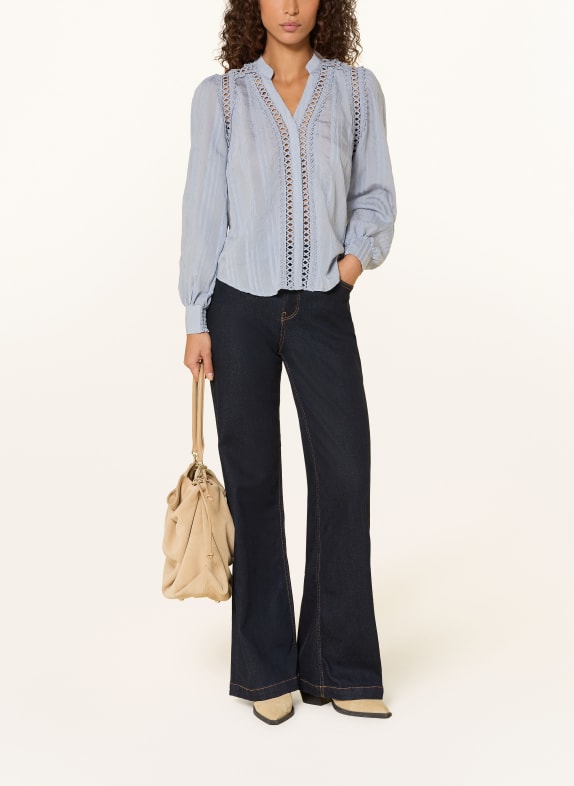 co'couture Blouse KESICC met opengewerkte kant LICHTBLAUW