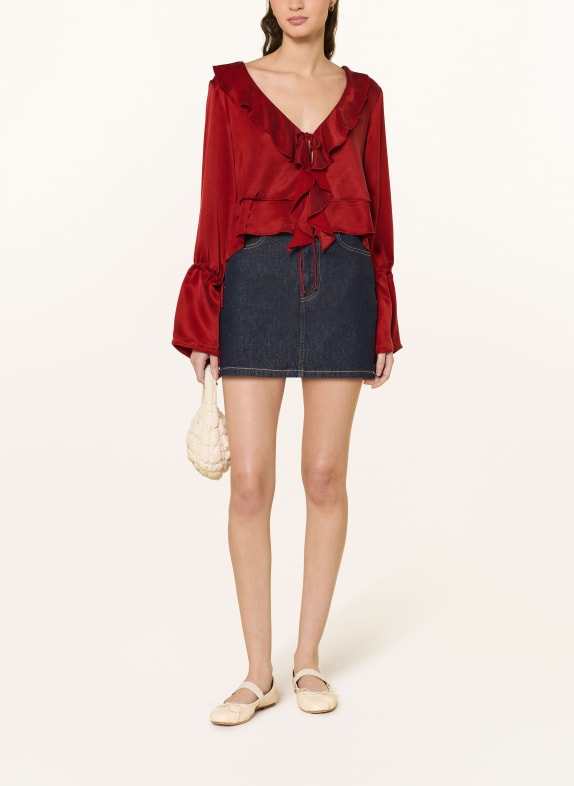 NINETY-9 Blouse ROMANTIC met volants DONKERROOD