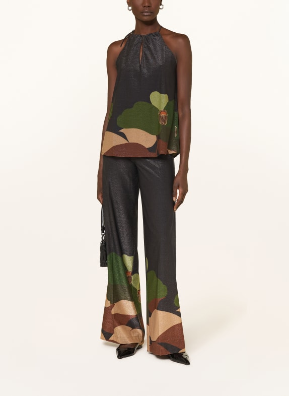 SIYU Marlene-broek met glittergaren DONKERGRIJS / BRUIN / GROEN
