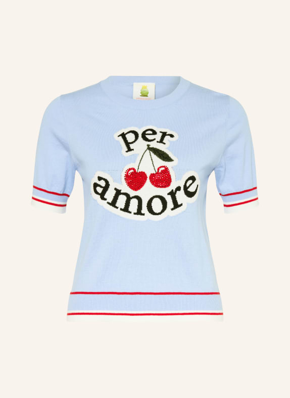 Princess GOES HOLLYWOOD Strickshirt mit Schmucksteinen HELLBLAU / ECRU / ROT