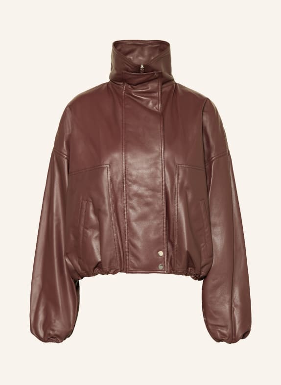 UTZON Kožená bunda JADE TMAVĚ ČERVENÁ