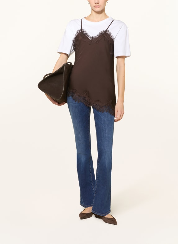 Rich & Royal Satijnen top met kant MARRON FONCÉ