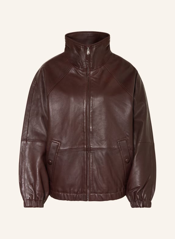 SANDRO kurtka skórzana CIEMNOBRĄZOWY