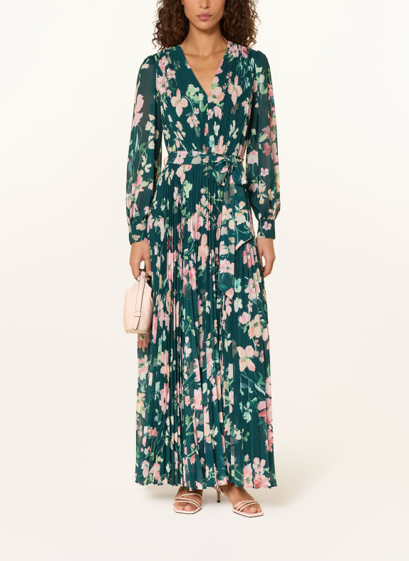 Phase Eight ROSA dress with pleats DARK GREEN / PINK