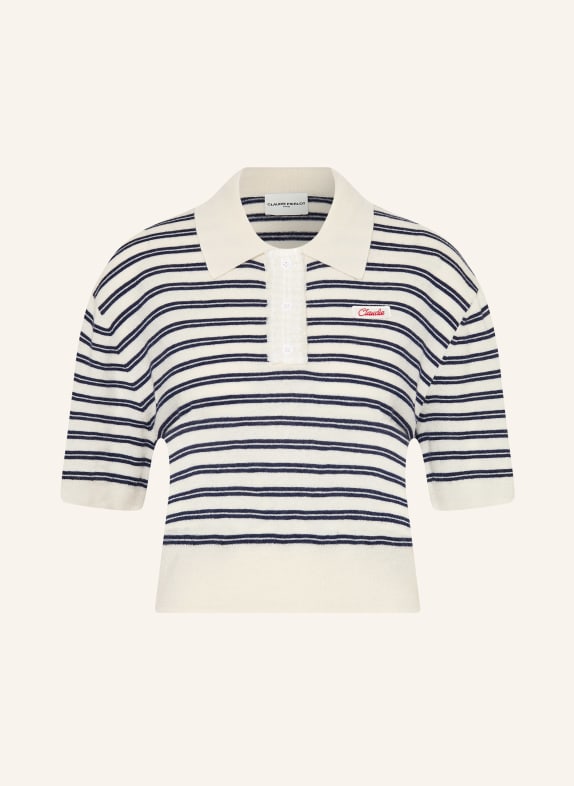 CLAUDIE PIERLOT Dzianinowa koszulka polo z falbanami KREMOWY / GRANATOWY