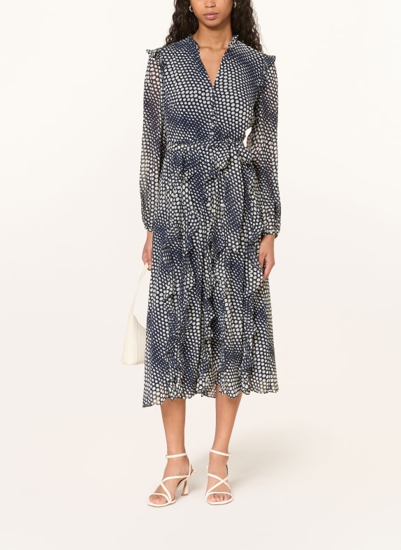 HOBBS Šaty MIRIAM s volány TMAVĚ MODRÁ / KRÉMOVÁ