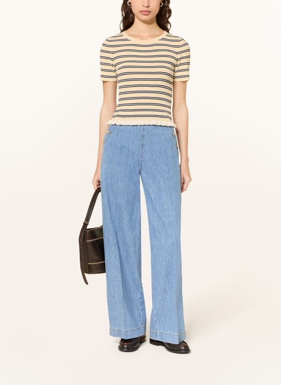 CLAUDIE PIERLOT Pullover mit Rüschen HELLGELB / WEISS / SCHWARZ