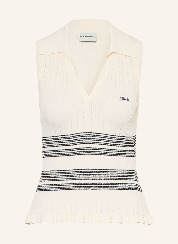 CLAUDIE PIERLOT Dzianinowy top z falbanami KREMOWY / CZARNY