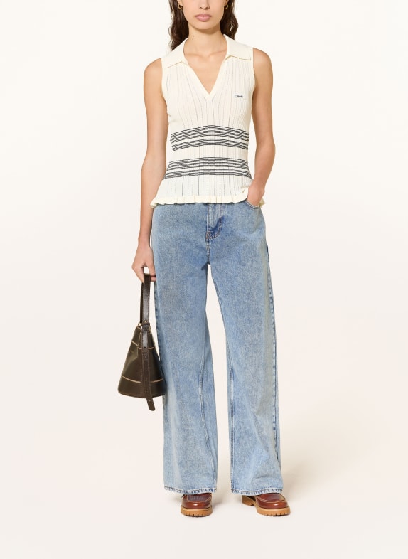 CLAUDIE PIERLOT Dzianinowy top z falbanami KREMOWY / CZARNY