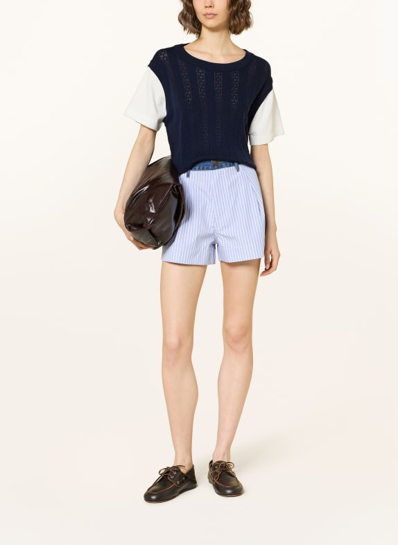 SANDRO Strickshirt im Materialmix DUNKELBLAU / WEISS