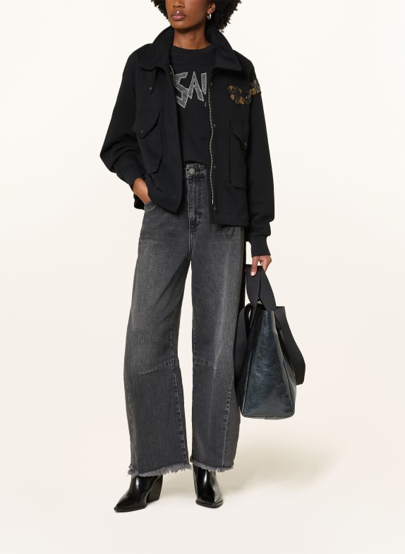 ALLSAINTS Mikina OUROS CLARIE s ozdobnými kamínky a flitry ČERNÁ / KOŇAKOVÁ