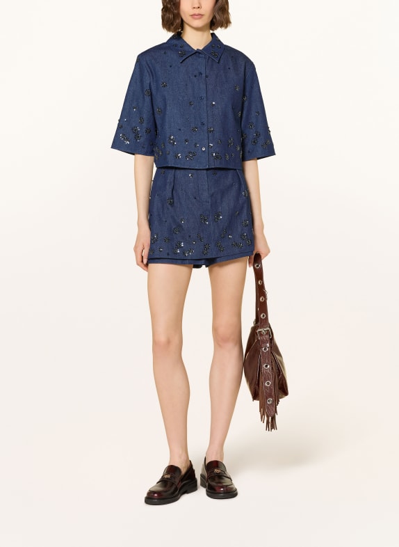 maje Jeansbluse mit 3/4-Arm und Pailletten DUNKELBLAU