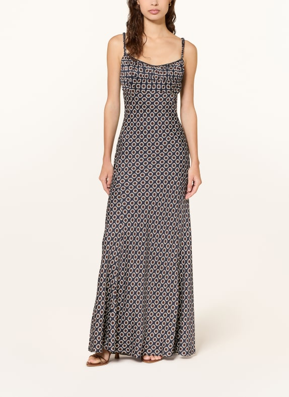 SANDRO satyna sukienka GRANATOWY / BRĄZOWY / KREMOWY