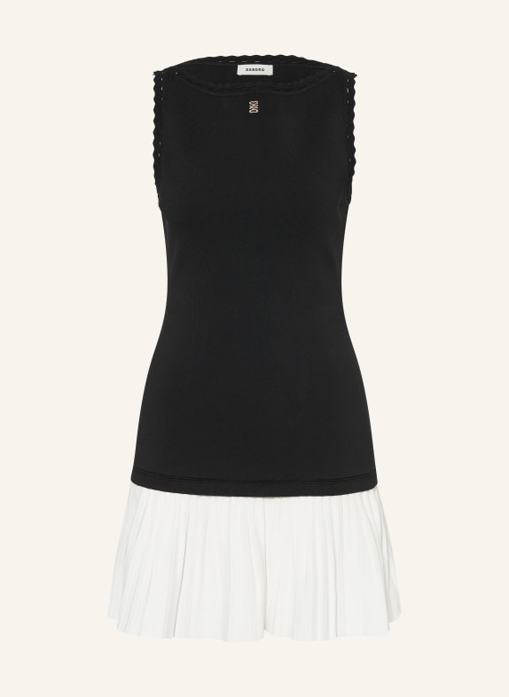 SANDRO Strickkleid im Materialmix SCHWARZ / WEISS