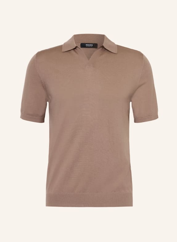 REISS Strick-Poloshirt DUCHIE aus Merinowolle CAMEL