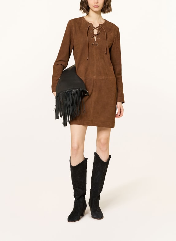 ba&sh Kožené šaty SEDA HNĚDÁ