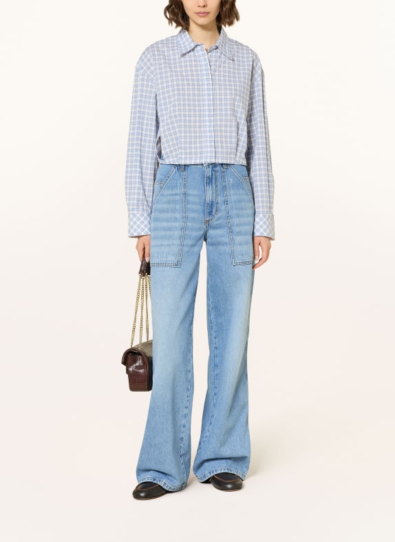 SANDRO Cropped-Hemdbluse mit Cut-outs HELLBLAU / GRAU / WEISS